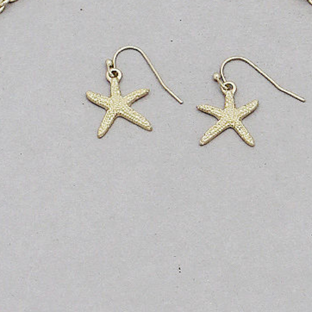 Gold tone Three Starfish Pendant Necklace Earring - Picture 4 of 4